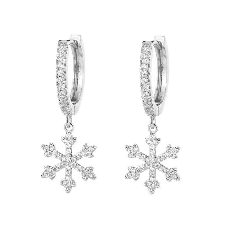 Snowflake Star Hoop Earrings with Pearl Heart, Wedding Party Jewelry Gift
