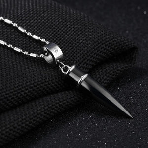 Crystal Stainless Steel Silver Bullet Pendant Chain Necklace Men Jewelry