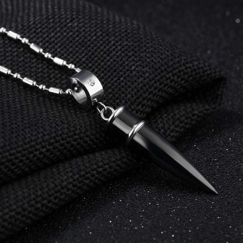 Crystal Stainless Steel Silver Bullet Pendant Chain Necklace Men Jewelry