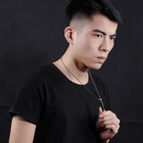Crystal Stainless Steel Silver Bullet Pendant Chain Necklace Men Jewelry
