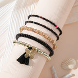 Crystal Tassel Beaded Bracelet with Butterfly Pendant