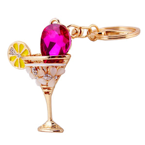 Crystal Wineglass Keychain Women Gift Charm Metal Accessories Car Key Chain