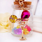 Crystal Wineglass Keychain Women Gift Charm Metal Accessories Car Key Chain