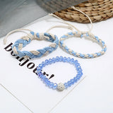 Crystal Women Wristbands Bracelet Set Boho Rhinestone Beads Charm Wrap Bangle