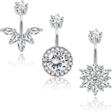 Crystal Zircon Stainless Steel Belly Piercing Set Delicate Flowers