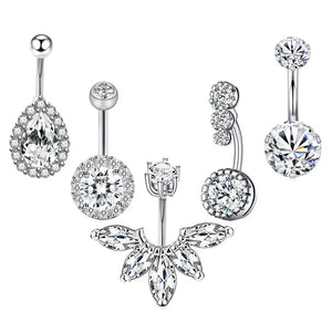 Crystal Zircon Stainless Steel Belly Piercing Set Delicate Flowers
