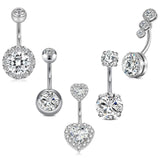 Crystal Zircon Stainless Steel Belly Piercing Set Delicate Flowers