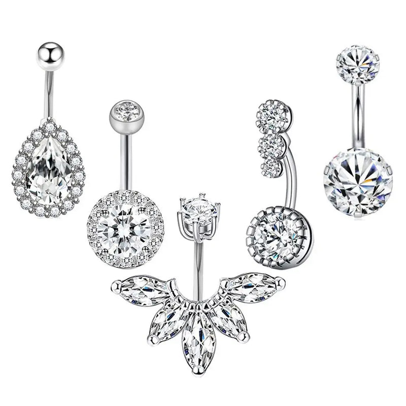 Crystal Zircon Stainless Steel Belly Piercing Set Delicate Flowers