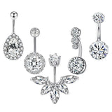 Crystal Zircon Stainless Steel Belly Piercing Set Delicate Flowers