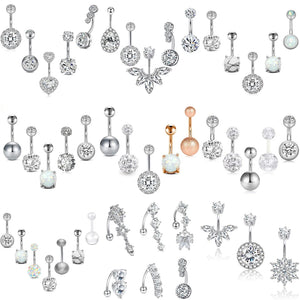 Crystal Zircon Stainless Steel Belly Piercing Set Delicate Flowers