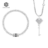 Cuban Bracelet Choker Set Stainless Steel Key Pendant Necklace
