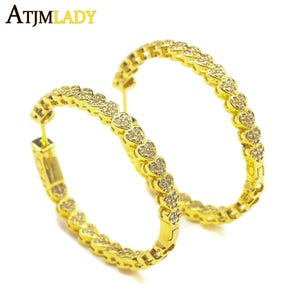 Heart Shaped Cz Hoop Earrings 38mm Geometric Round Jewelry Gift