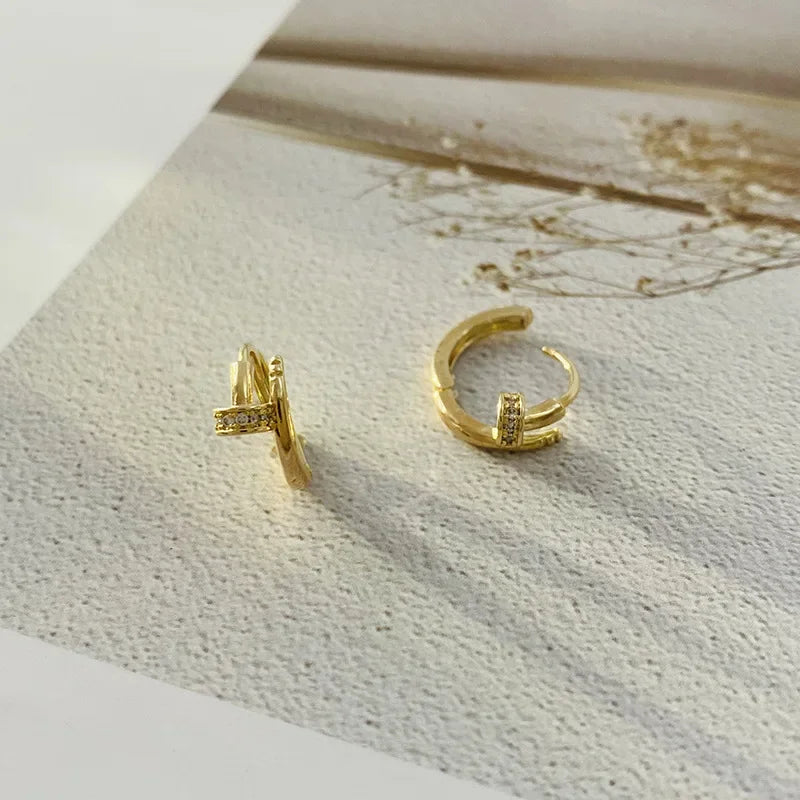 Cubic Zircon Nail Shape Hoop Earrings for Women
