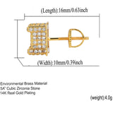 Cubic Zircon Square Studs Earrings for Men and Women