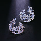 CZ Flower Stud Earring Silver Red Green Party Jewelry