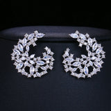 CZ Flower Stud Earring Silver Red Green Party Jewelry