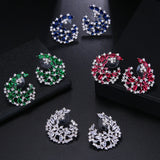 CZ Flower Stud Earring Silver Red Green Party Jewelry