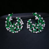 CZ Flower Stud Earring Silver Red Green Party Jewelry