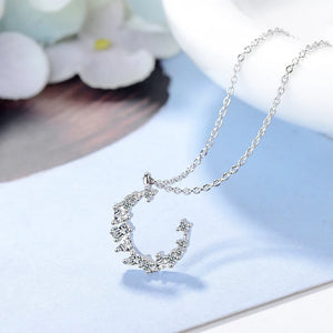 CZ Moon Pendant Necklace Silver Link Chain Party Jewelry
