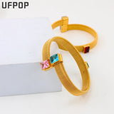 CZ Stainless Steel Cuff Bracelet Adjust Size Bangle Wedding Party Jewelry