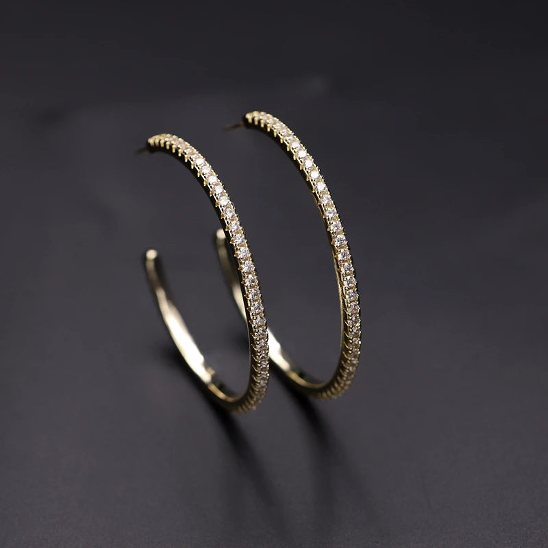 Cubic Zircon Big Hoop Earrings Colorful C Shape Bohemian Large Round Earring
