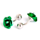 Green Rose Flower Cufflinks For Mens Shirt Jewelry Pins Men Suit Accessories