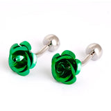 Green Rose Flower Cufflinks For Mens Shirt Jewelry Pins Men Suit Accessories