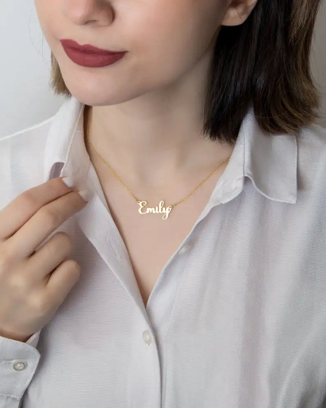 Cursive Name Necklace With Heart Charm Pendant Choker Stainless Steel