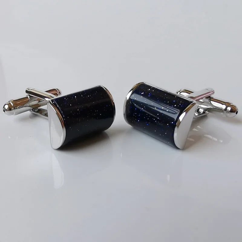 Curved Starry Sky Sandstone Cufflinks Crystal French Shirt Buttons