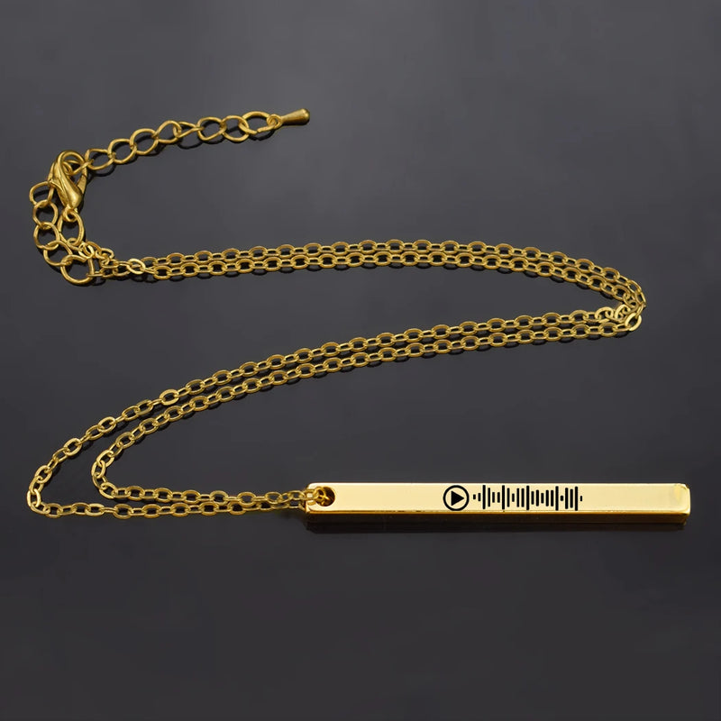 Personalized Engraving Music Scan Code Rinhoo Strip Necklace