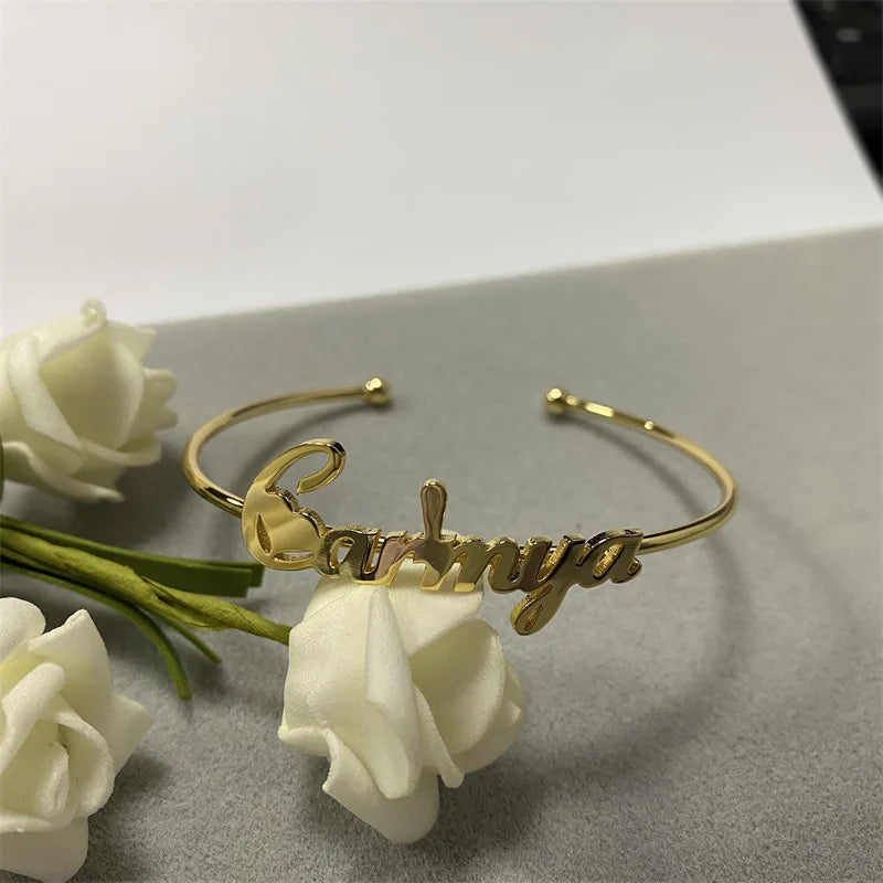 Personalized Stainless Steel Name Bangle Cuff Open Bangles