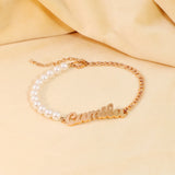 Name Bracelet With Pearl Stainless Steel Plate Chain