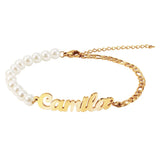 Name Bracelet With Pearl Stainless Steel Plate Chain