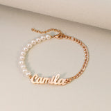 Name Bracelet With Pearl Stainless Steel Plate Chain
