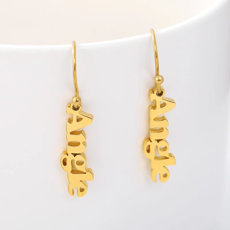 Name Drop Earrings Personalized Stainless Steel Letter Jewelry