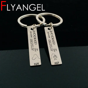 Engraved Hooked Fish Lover Keychain for Couples, Car Key Tag
