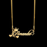 Custom Name Necklace Blade Chain Stainless Steel Cursive Letters Heart Crown Cha