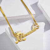Custom Name Necklace Blade Chain Stainless Steel Cursive Letters Heart Crown Cha
