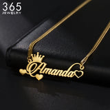 Custom Name Necklace Blade Chain Stainless Steel Cursive Letters Heart Crown Cha