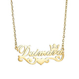 Personalized Crown Name Necklace Stainless Steel Heart Pendant