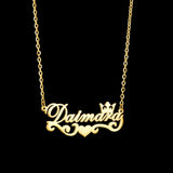 Personalized Crown Name Necklace Stainless Steel Heart Pendant