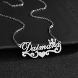Personalized Crown Name Necklace Stainless Steel Heart Pendant