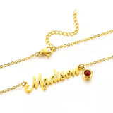 Name Necklace Stainless Steel with Birthstone Crystal