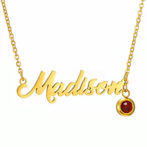Name Necklace Stainless Steel with Birthstone Crystal