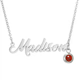 Name Necklace Stainless Steel with Birthstone Crystal