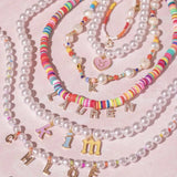 Personalized Enamel Letter Necklace with Pearl for Women