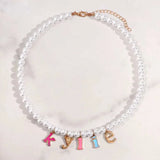 Personalized Enamel Letter Necklace with Pearl for Women
