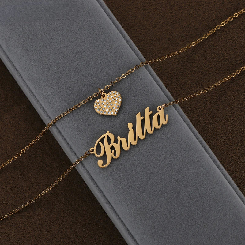 Personalized Heart Crystal Pendant Necklace for Women