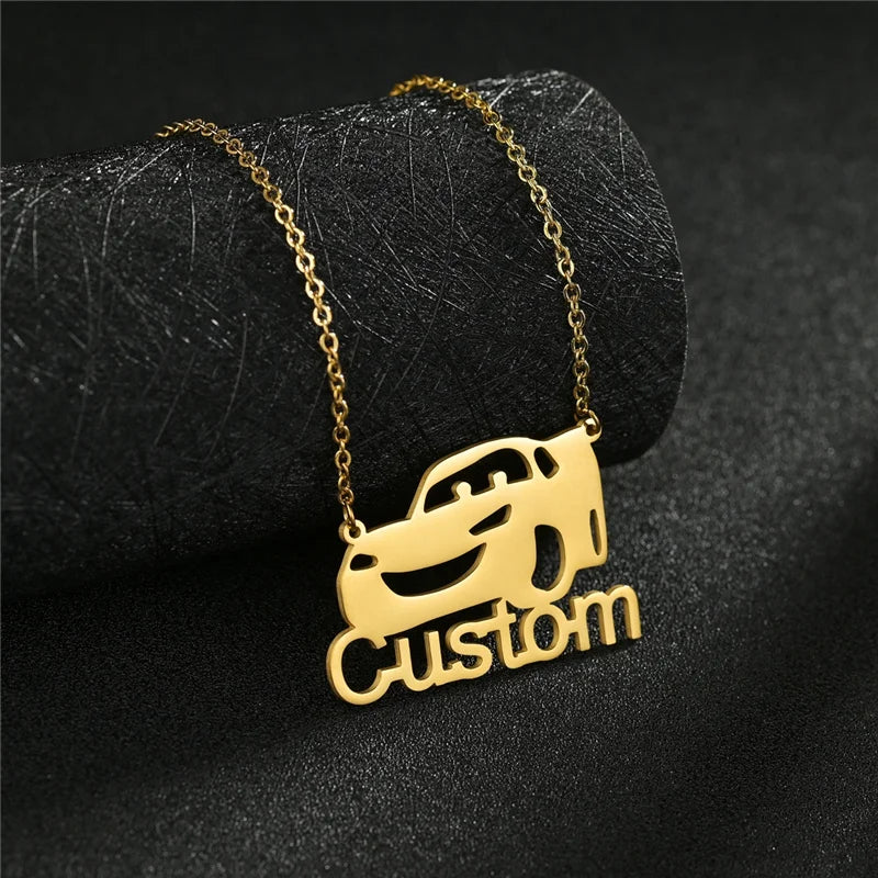 Stainless Steel Name Necklace with Car Pendant