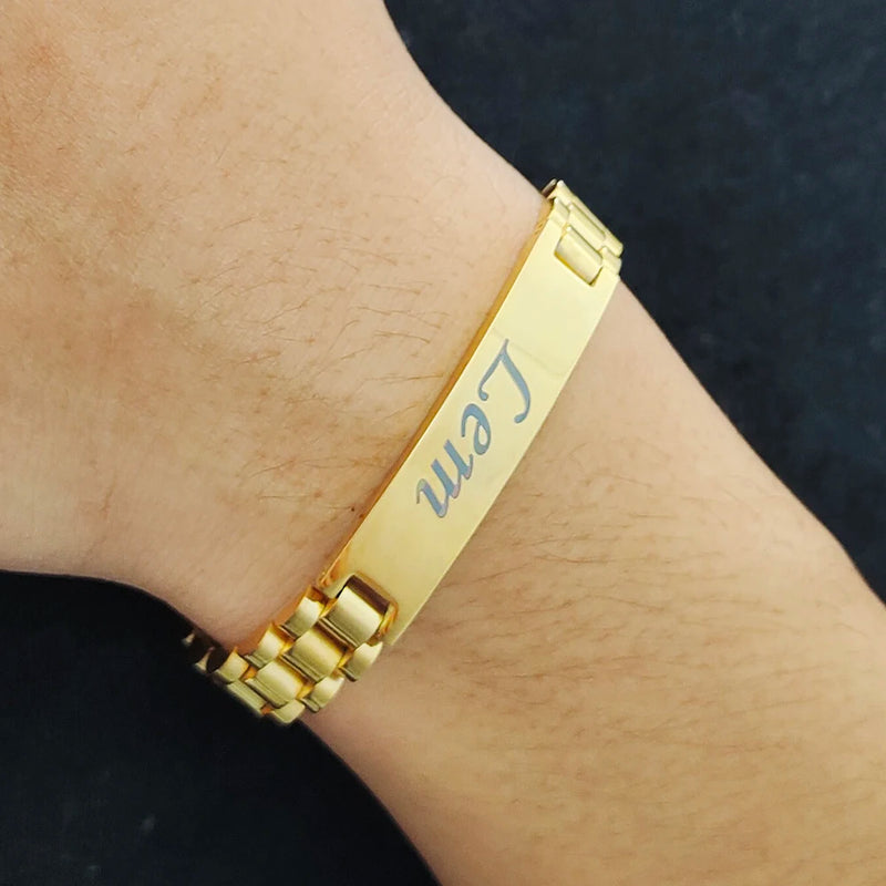 Personalized Metal Bracelet with Watch Chain Stainless Steel Plate